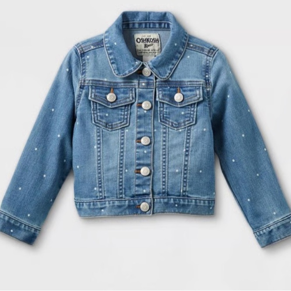 OshKosh B'gosh 3T Blue Jean Demin Jacket with Polka Dot Embroidery